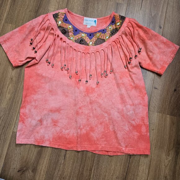 Arriba Concepts Women's Summer Casual Coral Tee Pullover w/fringe Short Sleeves - Picture 1 of 6